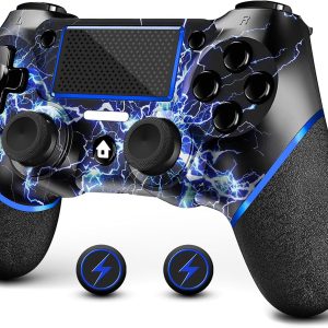 AceGamer Wireless Controller for PS4, Custom Design V2 Gamepad Joystick for PS4 with Non-Slip Grip of Both Sides and 3.5mm Audio Jack! Thumb Caps Included! (Lightning)