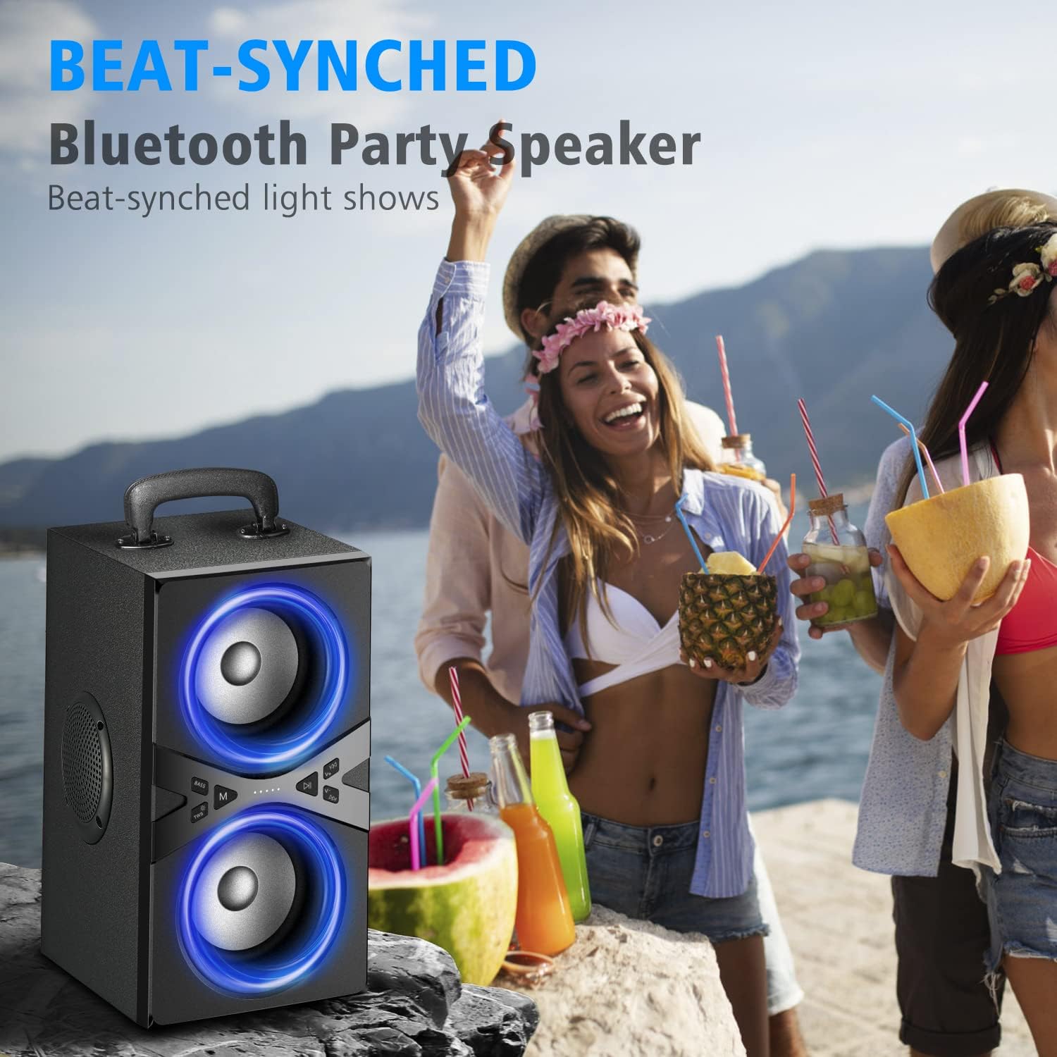 Bluetooth Speakers, Wireless TWS Portable Speaker with Lights,100dB Loud Subwoofer 80w(Peak) Stereo Sound, Bassup Technology, Long Playtime for Outdoor Party - Image 4