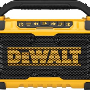 DEWALT 20V MAX Bluetooth Speaker, 100 ft Range, Durable for Jobsites, Phone Holder Included, Lasts 8-10 Hours with Single Charge (DCR010)