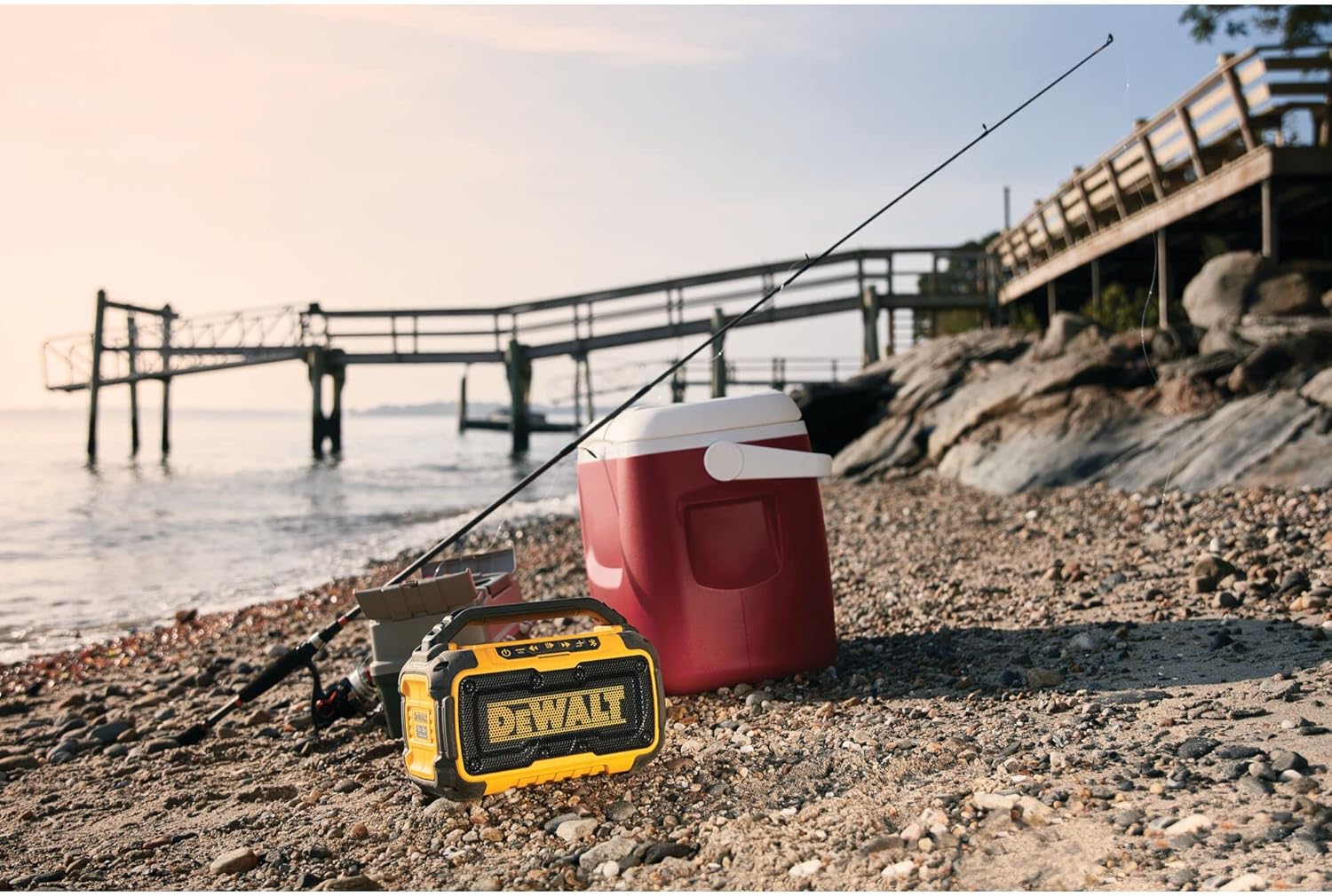 DEWALT 20V MAX Bluetooth Speaker, 100 ft Range, Durable for Jobsites, Phone Holder Included, Lasts 8-10 Hours with Single Charge (DCR010) - Image 11