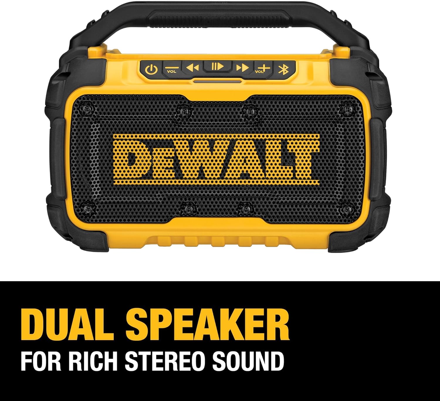 DEWALT 20V MAX Bluetooth Speaker, 100 ft Range, Durable for Jobsites, Phone Holder Included, Lasts 8-10 Hours with Single Charge (DCR010) - Image 4