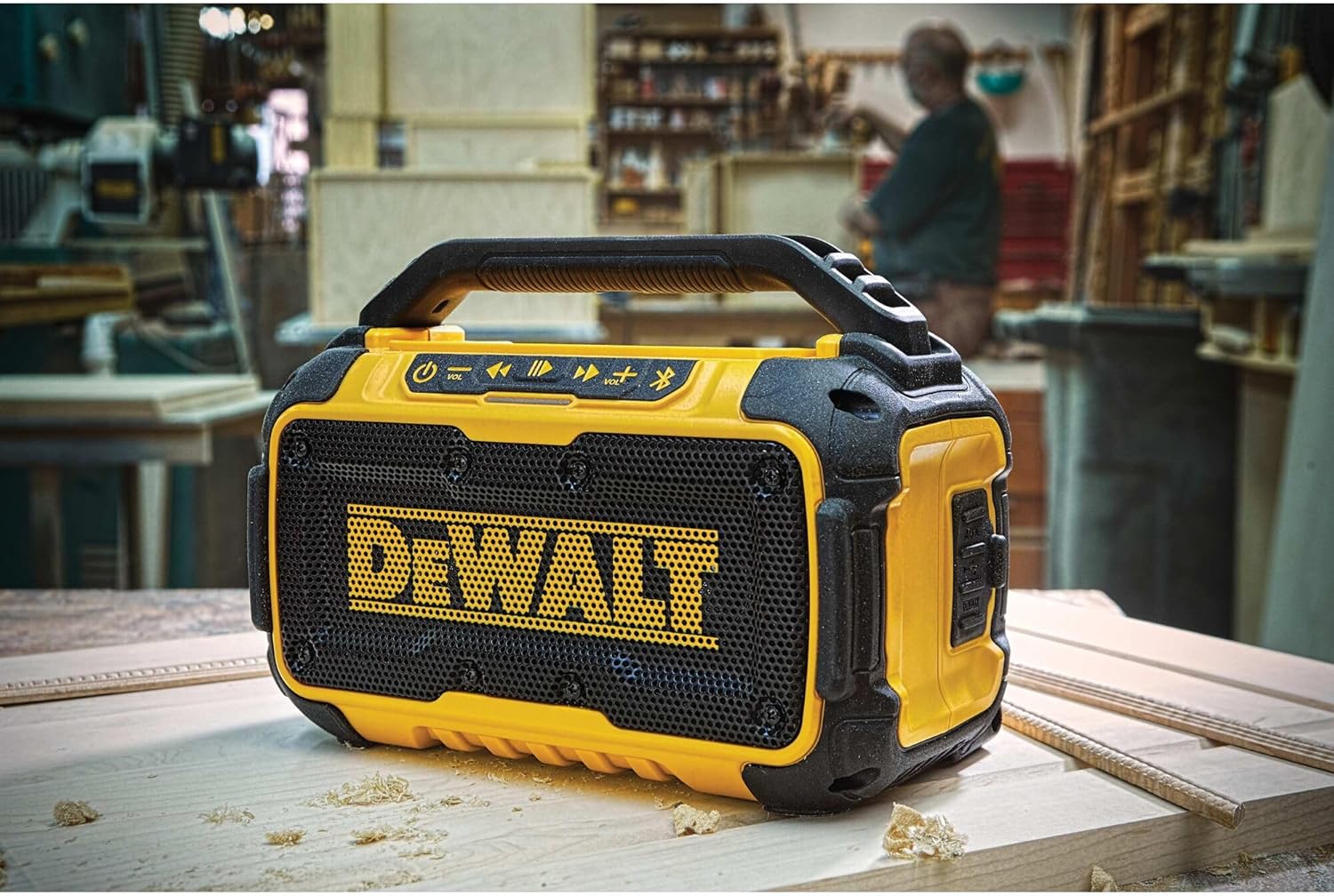 DEWALT 20V MAX Bluetooth Speaker, 100 ft Range, Durable for Jobsites, Phone Holder Included, Lasts 8-10 Hours with Single Charge (DCR010) - Image 9