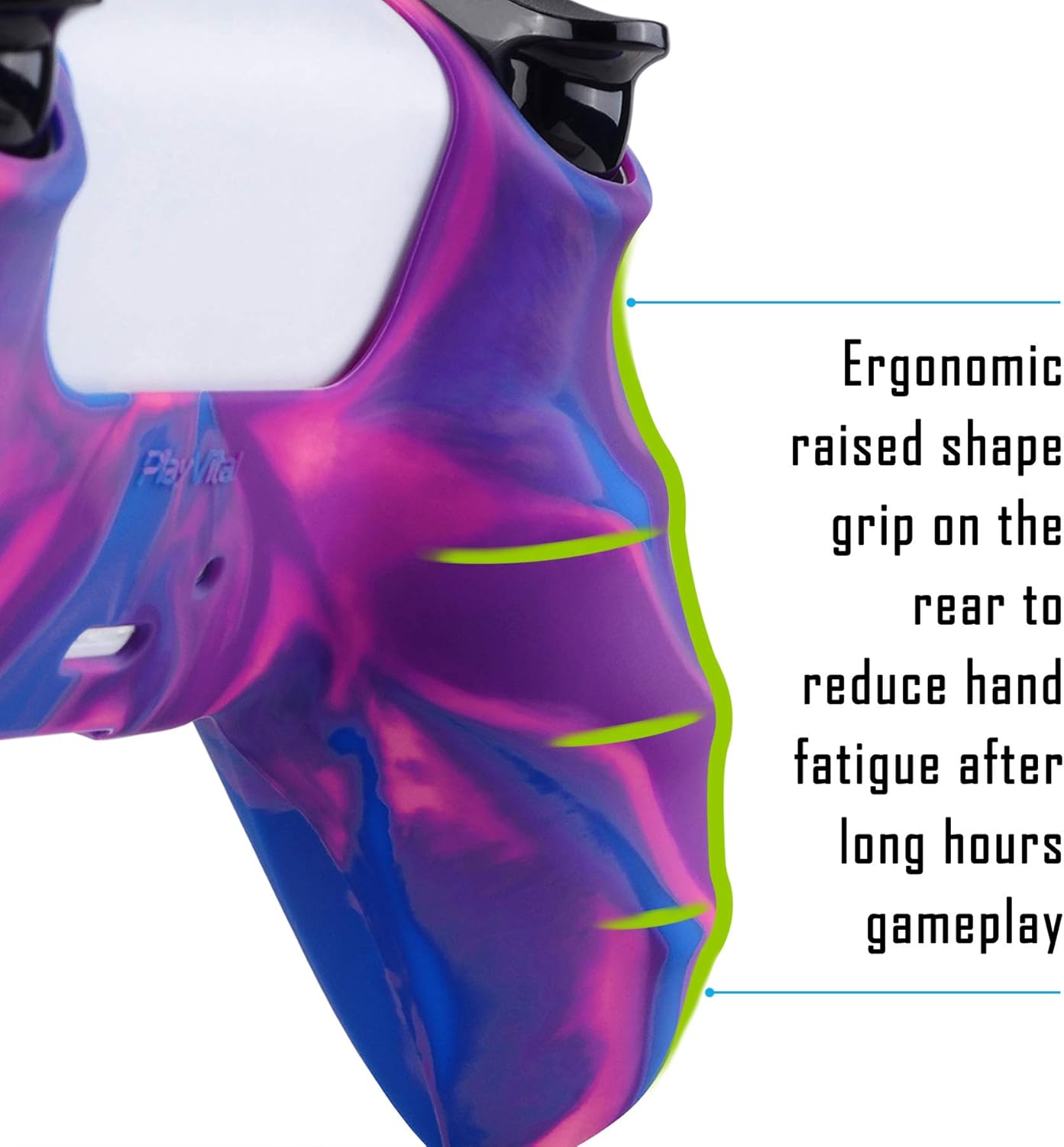 PlayVital Tri-Color Pink & Purple & Blue Camouflage Anti-Slip Silicone Cover Skin for ps5 Controller, Soft Rubber Case for PS5 Wireless Controller with Black Thumb Grip Caps - Image 3