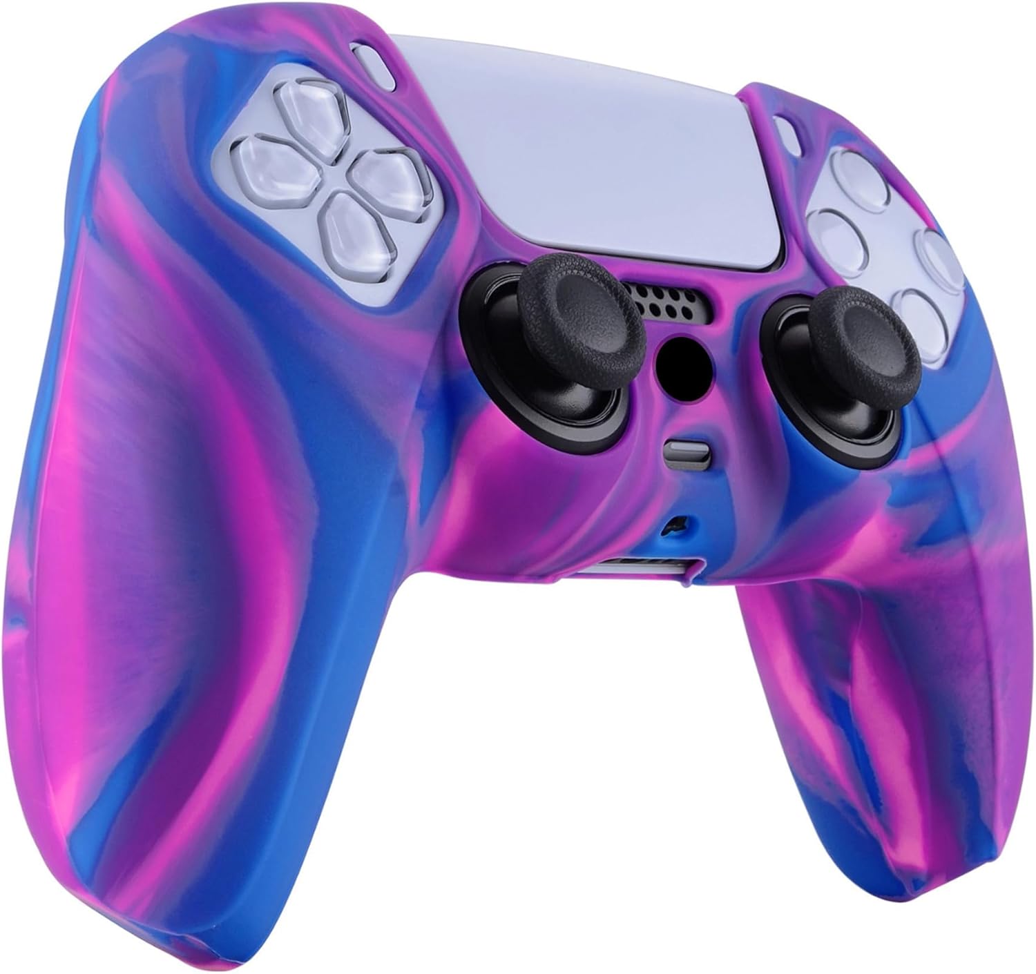 PlayVital Tri-Color Pink & Purple & Blue Camouflage Anti-Slip Silicone Cover Skin for ps5 Controller, Soft Rubber Case for PS5 Wireless Controller with Black Thumb Grip Caps - Image 4