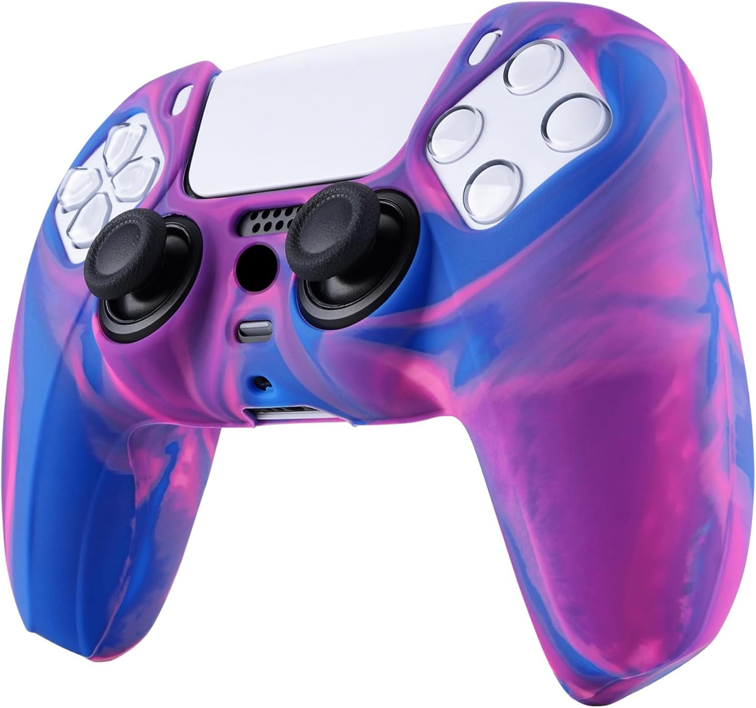 PlayVital Tri-Color Pink & Purple & Blue Camouflage Anti-Slip Silicone Cover Skin for ps5 Controller, Soft Rubber Case for PS5 Wireless Controller with Black Thumb Grip Caps - Image 5