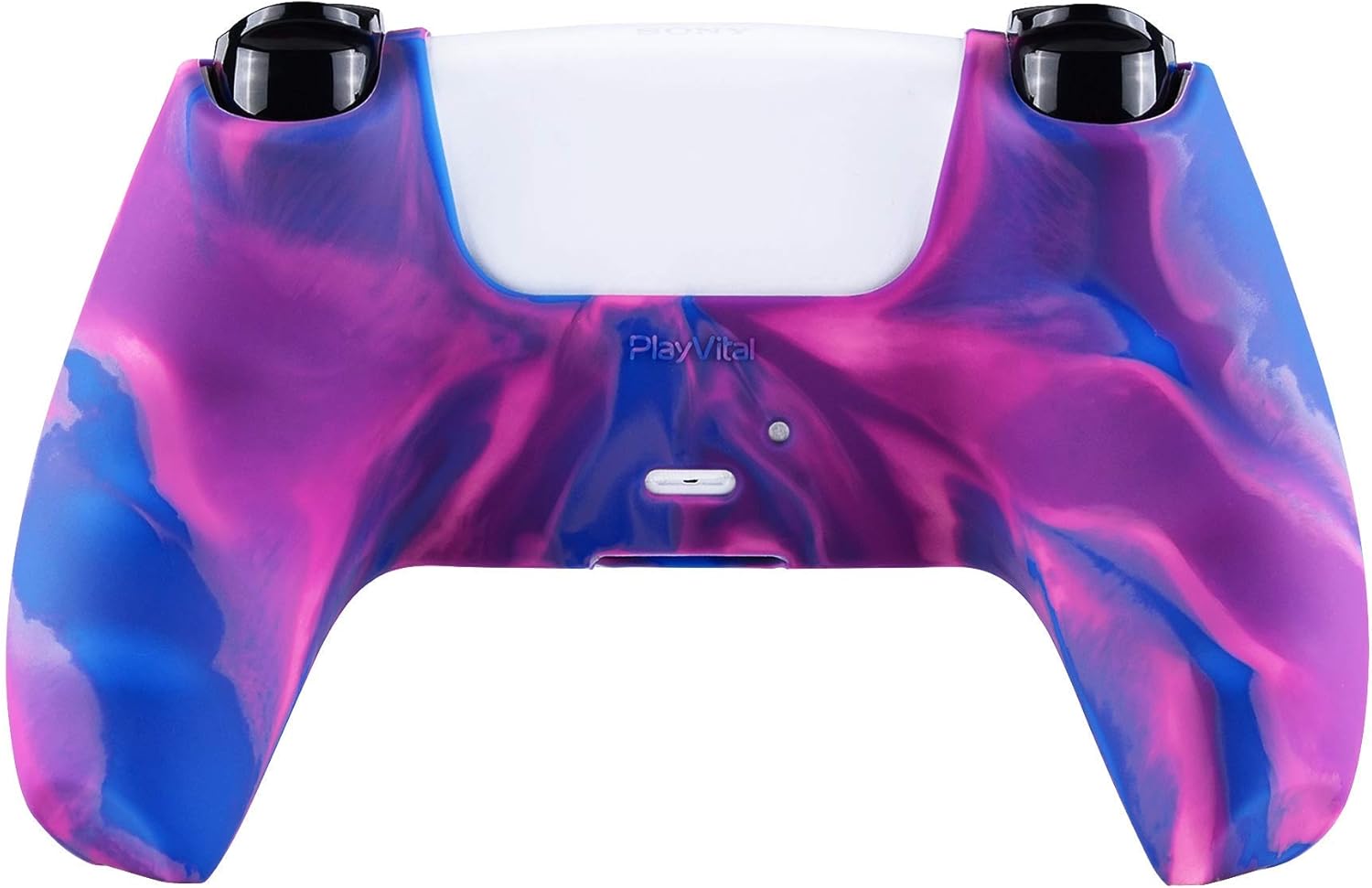 PlayVital Tri-Color Pink & Purple & Blue Camouflage Anti-Slip Silicone Cover Skin for ps5 Controller, Soft Rubber Case for PS5 Wireless Controller with Black Thumb Grip Caps - Image 7